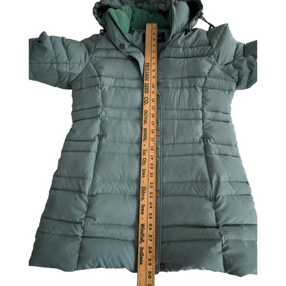Land's End Down Puffer Jacket Mid Length Hooded Women's Small Green - Picture 10 of 11